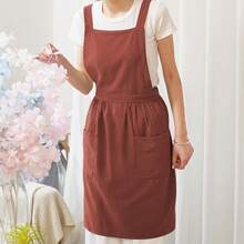 Delantal rosa de algodón y lino para mujer con bolsillos, lindo delantal de cocina para cocinar, hornear, jardinería y pintura - Naranja Quemada - Ver 7