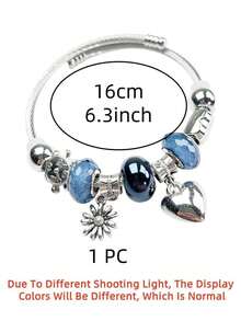 1pc/2pcs Unisex Couple's Fashion Alloy Cubic Zirconia Beaded Heart & Daisy Charm Adjustable Bracelet, Jewelry Gift For Daily Wear - Màu xanh nhạt - Xem 2