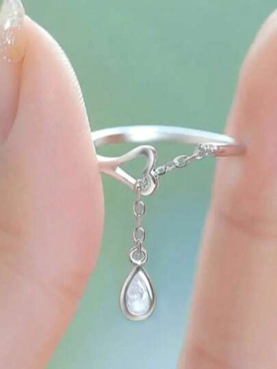 1 chiếc nhẫn hình trái tim đính đá Cubic Zirconia thanh lịch, phù hợp cho nữ, thích hợp làm quà tặng đám cưới, lễ đính hôn, kỷ niệm, tiệc tùng hoặc quà tặng ngày Valentine.