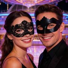 Masquerade Ball Mask, Carnival Halloween Party Couple Mask, Venetian Half Face Sexy Mysterious Black Lace Eyemask, Costume Party Mask Set - Black - View 13