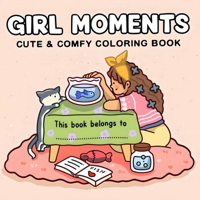 GDTME Libro da colorare per adulti "Momenti di ragazza": 24 pagine di disegni caldi e carini - Colorazione fai-da-te per rilassarsi e alleviare l'ansia, regalo per donne, ritorno a scuola, regalo creativo, cancelleria, dimensioni 7,9x7,9 pollici