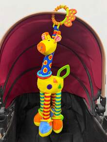 1pc Giraffe Shaped Baby Stroller Hanging Toy, Soft Plush Car Seat Rattle Toy, Interactive Infant Soothing Toy With Bell, Crinkle Paper And BB Sound, Suitable As Newborn Gift - Multicolor - View 6