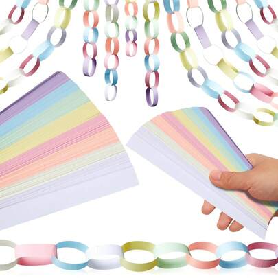 50/100/200/500 Sheet Macaron/Groovy/Bright Paper Chain Garland Strips With Double Sided Tape, DIY Construction Paper Chains For Birthday Wedding Holiday Party Decorations, Crafts Supplies,DIY Handmade Chain Strips