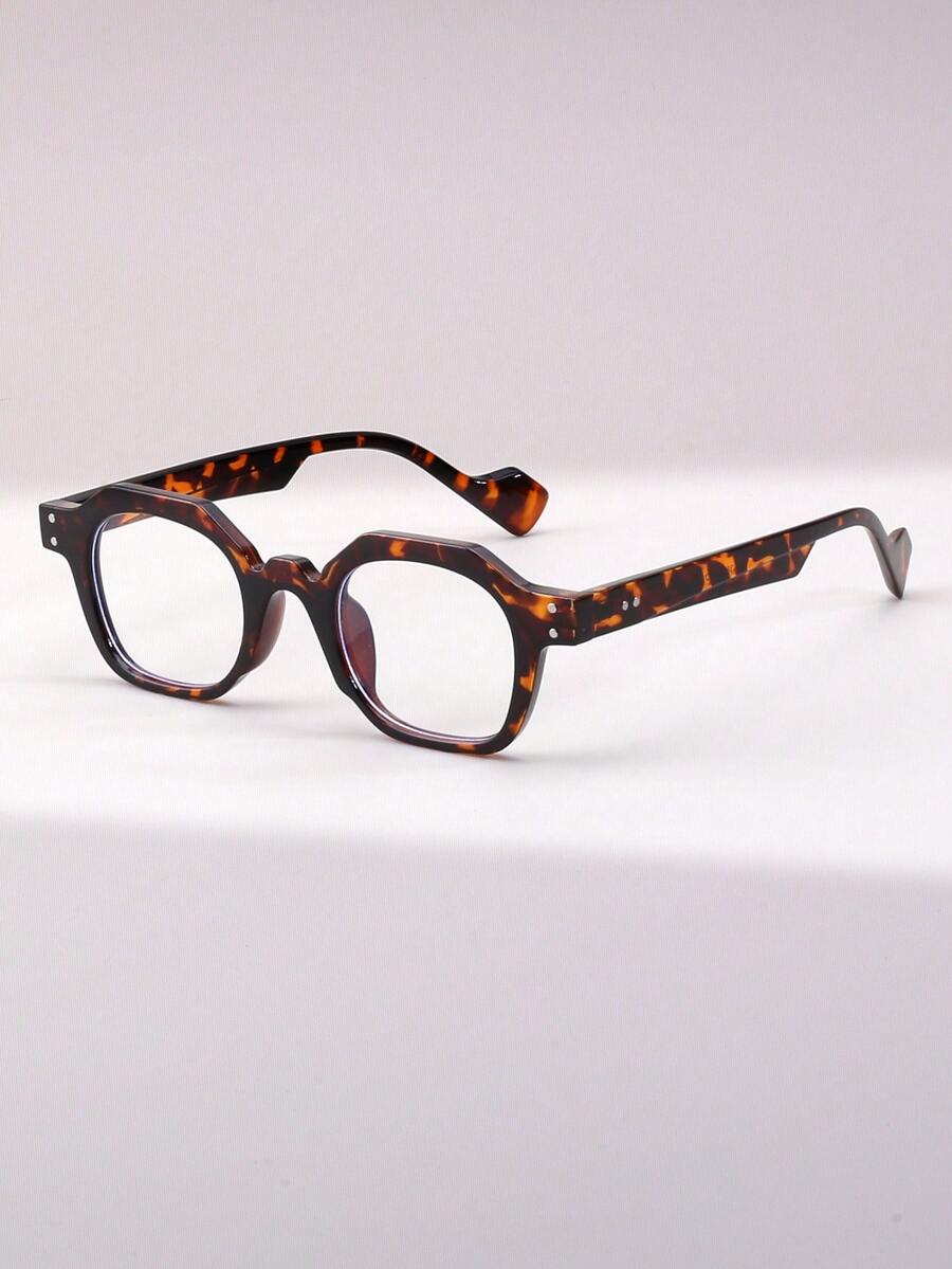 1 Pair Women's Geometric Rivet Retro Versatile Decorative Non-Prescription Glasses, Suitable For Daily Wear - Clear - View 1