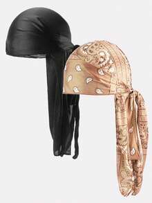 2pcs Men's Faux Silk Long Tail Hip Hop SILKY DURAG Headwrap, Suitable For Daily Use,Beach,Holiday - Multicolor - View 5