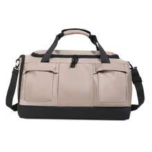 商务旅行行李袋 | 大容量浅米色黑色周末旅行包 | 多口袋防水肩带 | 适合过夜旅行/通勤/健身 | 时尚耐用行李袋 - 彩色 - 查看 14