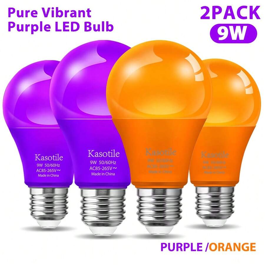Bóng đèn LED nhiều màu Kasotile, công suất 9W, đế E26, thích hợp trang trí phòng ngủ, đám cưới, Halloween, Giáng sinh, tiệc tùng, quán bar, đèn dây, thay thế bóng đèn cũ, điện áp AC 85V-265V, không điều chỉnh độ sáng, 2 gói.