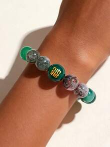 BLODU 1pc Handmade Anxiety Relief Balancing Wooden Bracelet | Green Unisex Bracelet | Bohemian Vintage Natural Stone | Suitable For Holiday Gifts, Daily Wear - Multicolor - View 4