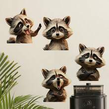 1 Set Of 4 Emoticon Pack Raccoon Windowsill Full Transparent Wall Stickers Self-Adhesive Home Soft Cute Funny Atmosphere Decorative Stickers - A - View 2