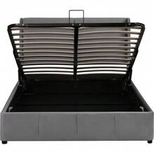 Upholstered Bed, Ear-Shaped, Pillow Headboard, Double Bed, Hydraulic Functional Bed, 140 X 200, Grey - Dark Grey - View 6