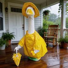 3件組黃色防水雨衣鵝裝飾套裝，含帽子與雨傘，適用於標準23英吋庭院與門廊裝飾鵝，春夏戶外裝飾（不含鵝雕像） - A - 查看 5