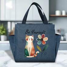 Floral Cat Print Tote Bag, Lightweight Large Capacity Commuter Handbag, Office Lady Tote - Multicolor - View 8