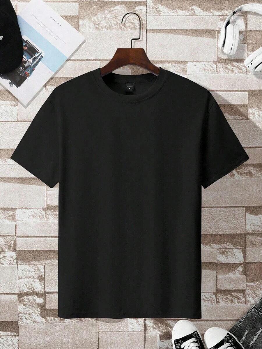 Camiseta casual para hombre de manga corta y unicolor, simple RMYX - Negro - Ver 1