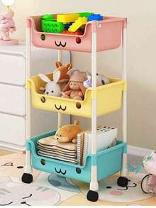 1pc Small Push Cart Style Macaron Storage Rack, Durable Household Bedroom Floor Standing Multi-Tier Shelf, Children's Plastic Macaron Multi-Layer Storage Rack With Wheels, Movable Storage Rack, Cartoon Storage Rack - Multicolor - View 5