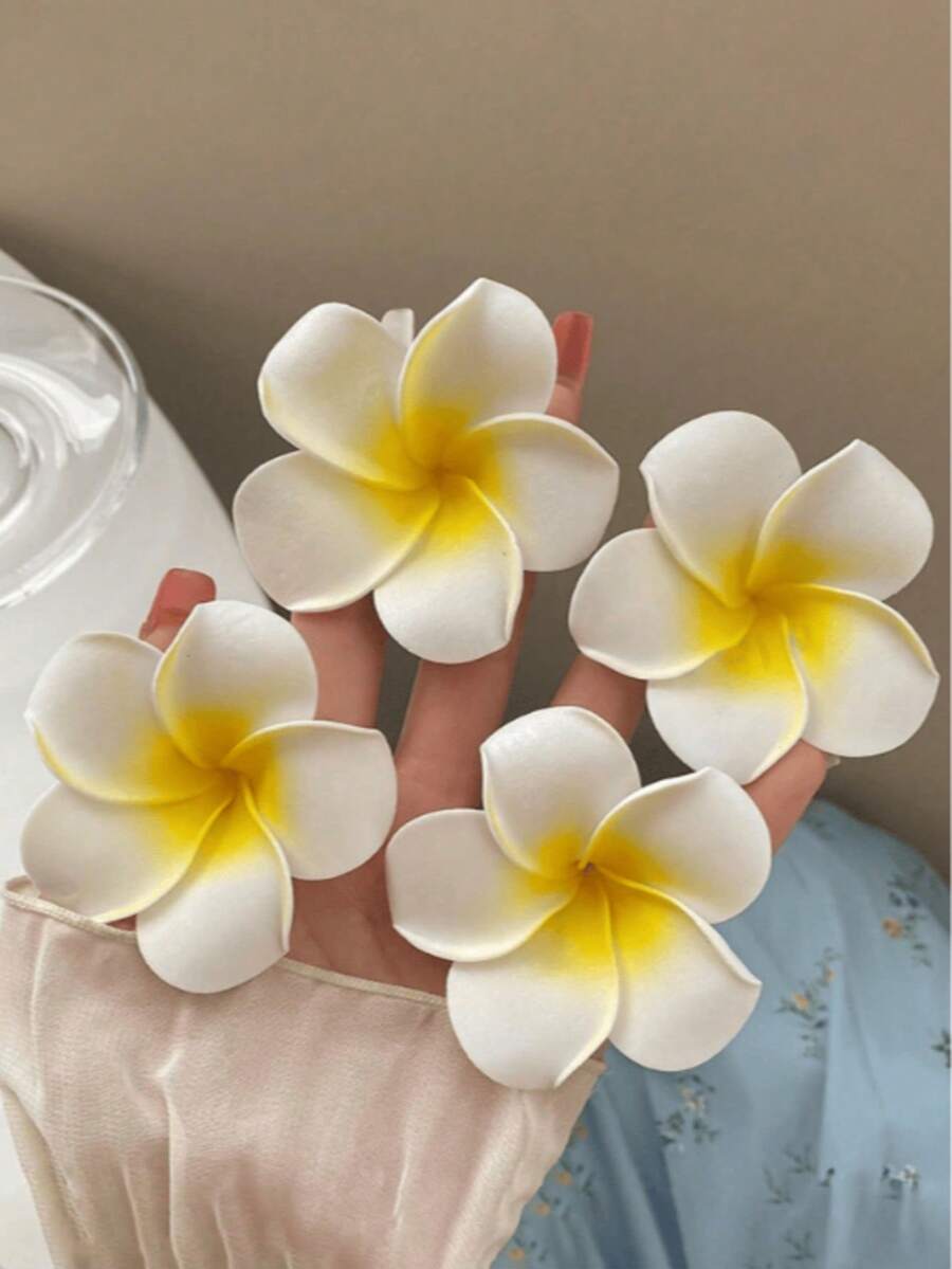 4 Stücke Blumen-förmige Plumeria leichte Kunststoff Haarspangen, modisch vielseitig, feenhaft, elegant, hochwertig Seitenklemme Haarclips, geeignet für tägliche Ausflüge, Lässig Partys, Pendeln, Urlaub, Haarstyling, Gesichtswäsche, Make-up, passend zu Kleidung, Schmuck, Kopfbedeckung, Accessoires, Klemme, Sommer, Urlaub, Reise - Verschiedenfarbig - Übersicht 1