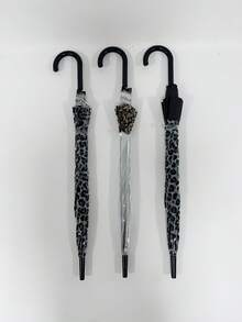 Leopard Print Transparent Automatic Reinforced Windproof Straight Umbrella, Apollo Bubble Umbrella,Umbrella / Compact Umbrella / Travel Umbrella / Windproof Umbrella / Folding Umbrella / Rain Umbrella / Automatic Umbrella / Uv Umbrella / Sun Umbrella /Umbrella - Multicolor - View 10