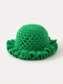 1顶男女通用手工编织爱心图案毛线帽，可爱奶奶格子渔夫帽，秋冬季保暖波浪荷叶边渔夫帽 - 彩色 - 查看 21