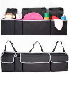 1pc Universal Car Seat Back Storage Bag, Large Capacity Oxford Cloth Car Trunk Organizer With Multiple Pockets, Multi-Functional Storage Mesh Bag, Vehicle Storage Solution - Black - View 5