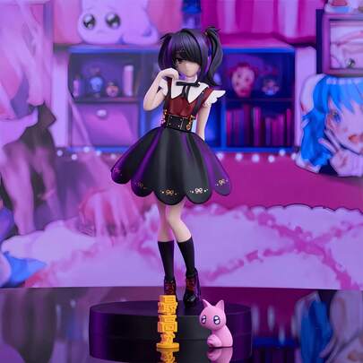 [Quality Inspection: Figurine With Minor Defect] 1pc Anime Amelia Figurine Model - 16cm/6.3in Q-Version Girl Sitting & Standing Dual-Use Decor, PVC Material Desktop Ornament, Suitable For Christmas/Halloween Gift, Office/Car Display - Amelia Series Anime Character Figurine