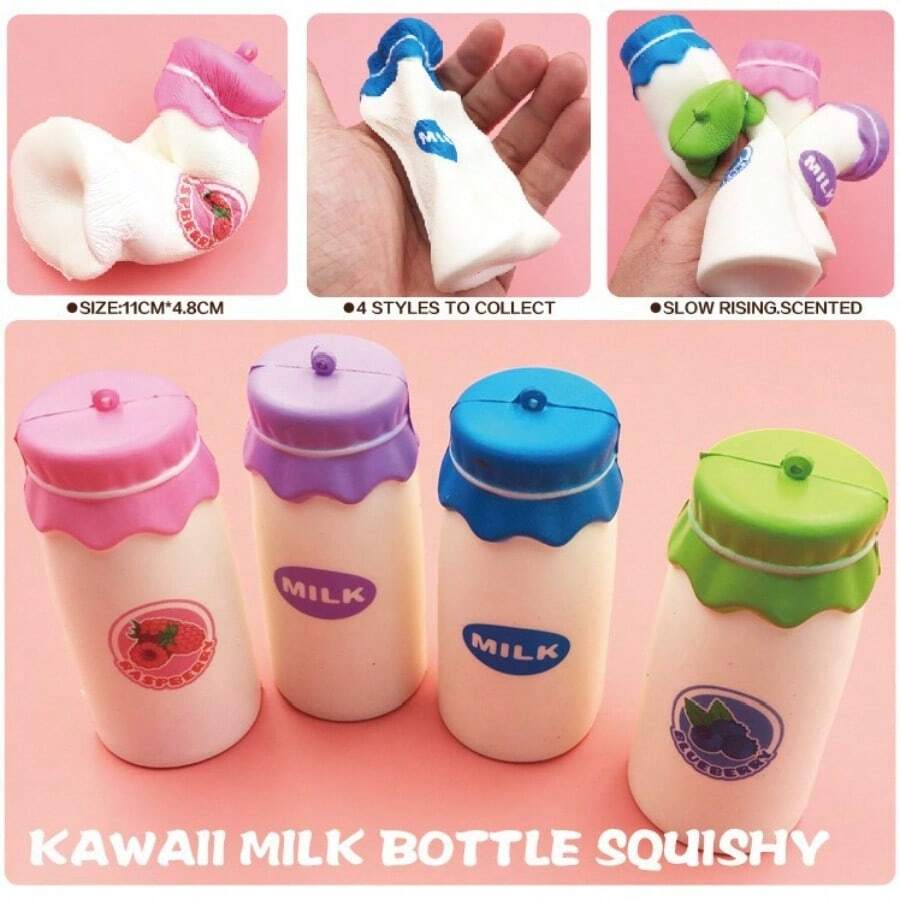 Kawaii Milk Bottle Squishy Toy, Slow Rebound Food-Shaped Stress Relief Squeeze Ball, Cute Drink-Inspired Vent Fidget Toy For Teens & Adults, Anxiety Relief Desk Decor - Multicolor - View 1