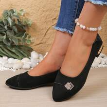 1 Pair Plain Basic Rivet Flat Loafers For Women, Suitable For Office Wear All Seasons - Black - View 6