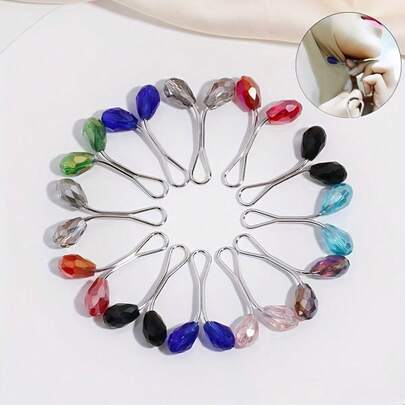 12个随机颜色U型小夹子，穆斯林围巾夹，水晶头巾别针，日常佩戴及礼品，适合海滩、假日等场合。