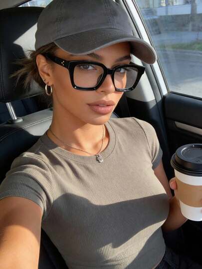 1pc Women's Plastic Geometric Pattern Transparent Glasses, Suitable For Daily Life, Office, TV Watching, Gaming And Other Occasions, With Complete Accessories