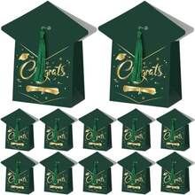 24 Sets Graduation Cap Gift Box Congrats Graduation Gift Candy Box With Tassel Graduation Party Favors Graduation Centerpieces For Tables Decorations Green - Green - View 8