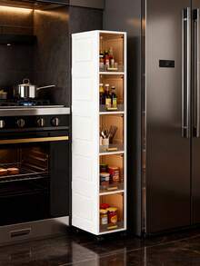 1pc 20cm/7.8in Narrow Gap Storage Cabinet, 3-5 Tier Flip-Top Storage Cabinet, Thick Plastic Caster Storage Cabinet, Multi-Layer Living Room Clothes Household Dust-Proof Storage Rack - Clear - View 3