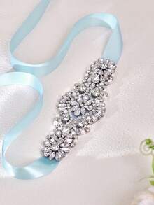 1 pieza Cinturón de novia de cristal minimalista y elegante, decoración versátil para la cintura de vestidos de fiesta, atuendos para citas, verano, playa - azul claro - Ver 7