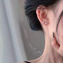 4 đôi bông tai đính đá Zirconia lấp lánh, chất liệu đồng, unisex - Bạc - Xem 3