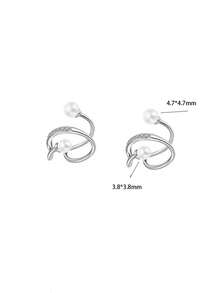 1 Paar S925 Sterling Silber geometrische Perlen Clip-On Ohrringe, koreanisches/japanisches minimalistisches Nischendesign, Ins Cold Style elegante Persönlichkeit vielseitige Ohrringe, geeignet für den täglichen Gebrauch und Partys von Frauen, modisches Accessoire - Perle - Übersicht 10