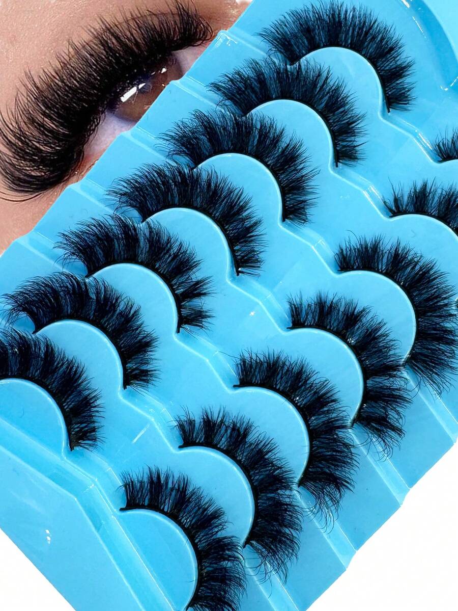 10 Pairs Natural Fluffy False Eyelashes, Soft Thick 3D Mink Lashes Makeup Set, Mink Eyelashes Extension, Short Natural False Lashes, Handmade Dramatic Fake Eyelashes, Thick Fake Lashes - Black - View 1