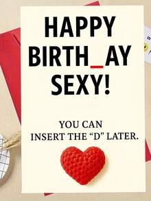 1pc, Flirty "Birth_ay Sexy" Adult Birthday Card. Includes Envelope, Premium Art Paper. Minimalist Red Crochet Heart & Bold Quote Design. Perfect For Partner Birthdays-The Ideal Cheeky Romantic Card (12cm/4.7in X 17cm/6.7in) - Red Envelope - View 5