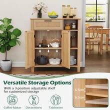 COSTWAY Buffet Sideboard, Boho Storage Cabinet With Rattan Woven Doors, Accent Cabinet With Drawer, Adjustable Shelf & Open Cubbies For Kitchen, Dining Room, Living Room, Hallway, Natural - Apricot - View 5