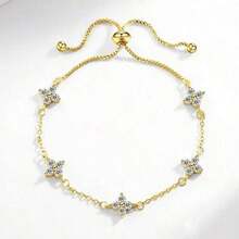 1pc Lucky Clover Flower Charm Silver Bracelet With Extension Chain Women Gift Valentines - Màu vàng - Xem 5