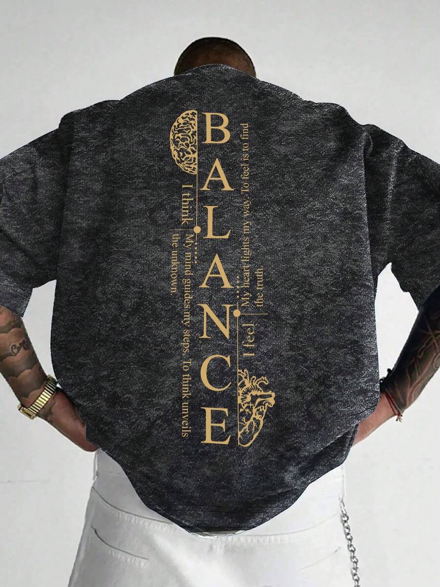 1pc Men's Fashionable Printed Loose Fit Short Sleeve T-Shirt | Exquisite Design | Summer Essential | Easy To Match, Showcase Your Style - Black - View 1