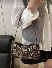 New Fashionable Leopard Print Handbag & Shoulder Bag, Suitable For Parties, Outings, Vacations, Shopping And Daily Use, Can Store Coins, Phones, Also Suitable As A Work Bag For Office Ladies, College Students And Working Women, Elegant Ladies Bag - Cà phê - Xem 2