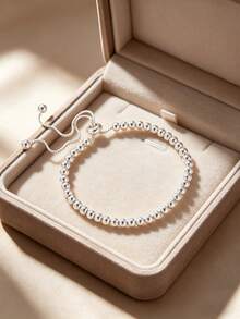 1 chiếc vòng tay hạt bạc S925 có thể điều chỉnh cho nữ, vòng tay dây bạc trượt giúp giảm căng thẳng, trang sức đeo hàng ngày. - Bạc - Xem 11