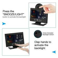 Auto Set Digital Alarm Clock | Color Display LCD Screen With Snooze Calendar Thermometer Hygrometer Weather Display | Large Digits LED, Easy To Read - Perfect For Nightstand Or Desk Decor Christmas Gift Bags - Black - View 4