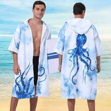 Unisex Quick-Dry Zipper Sleeve Surfing Poncho Changing Robe Hoodie, Ultra-Fine Fiber Beach Diving Wetsuit Top Surfing Swimming Bathrobe - One Size - Multicolor - View 7