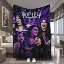 Rhea Ripley -Inspired Wrestling-Themed Plush Blanket - Purple & Black Signature Logo & Name Design, All-Season Soft Bedspread For S &, Machine Washable Gift For Fans, Travel & Use (Officially Like)-280gsm - As Picture Show - View 10