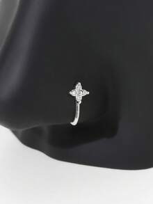 1 chiếc khuyên mũi giả hình cỏ bốn lá mạ vàng đính đá Cubic Zirconia, không cần xỏ lỗ, kiểu kẹp đeo mũi dành cho nữ. - Bạc - Xem 5