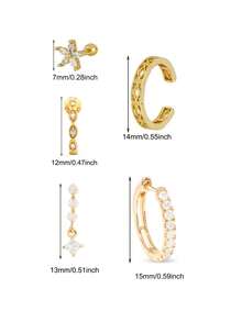 5件套星形锆石耳环套装，女士镀金立方氧化锆耳钉耳环套装，派对首饰配饰 - 5件/套 - 查看 7