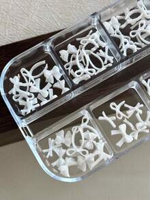 12 Grids Bow Nail Charms White 3D Bowknot Charms For Nail Art Resin Flatback Nail Studs Kawaii Bow Nail Jewelry Accessories Bowknot Nail Charms Cute Mini Nail Gems For Women Nail Decoration - Multicolor - View 4