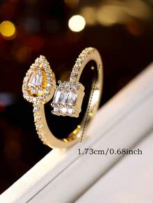 1 chiếc nhẫn hở hình giọt nước đính đá Zirconia lấp lánh, sang trọng, thích hợp đeo hàng ngày, đi làm, đi chơi, làm quà tặng. - Vòng mở - Xem 5