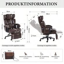 001-XXL Ergonomic Office Chair, Administrative Chair With Massage And Heating Functions, PU Leather, With Footrest, 360° Rotation, Adjustable Backrest, Maximum Capacity Of 150 Kg, Suitable For Office And Home Office (Brown). - Brown - View 7
