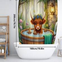 1 pieza/4 piezas Conjunto de cortina de ducha multifuncional con diseño de vaca de las tierras altas para acuario, incluye 12 ganchos gratis, crea un ambiente elegante y festivo, alfombra de baño, alfombra en forma de U para el piso y alfombra redonda para el inodoro, adecuado para todo tipo de baños - Bañera Vaca de las Tierras Altas 2 - Ver 9