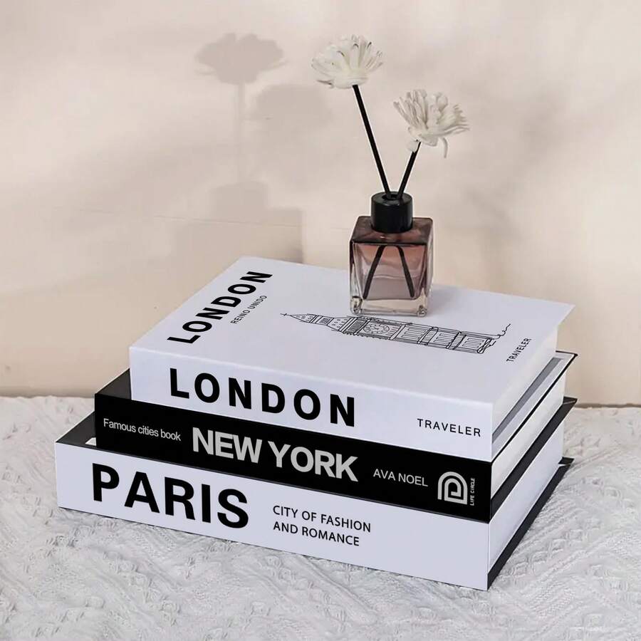 Set Of 3 Decorative Books In Large, Medium And Small Sizes, Paper-Made Faux Books, Stackable Ornaments, Fashionable Desktop Decor, Home Room Aesthetic Accessories