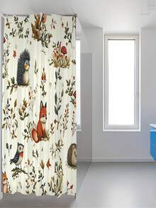 4pcs/Set Forest Animal Pattern Bathroom Shower Curtain Set, Vintage Countryside Style, Includes 12 Hooks, 72"X72", Also Comes With Toilet Seat Cover, Bath Mat And Rug; Made Of High-Quality Polyester Fabric, Washable And Mildew-Resistant, Suitable For Holiday Decoration, Bathroom, Room, Bedroom Decor, Bathroom Accessories, Kitchen Decor, Western-Style Bedroom Curtains, Western-Style Residence And Mother's Day Theme Decoration. - Fox - View 12
